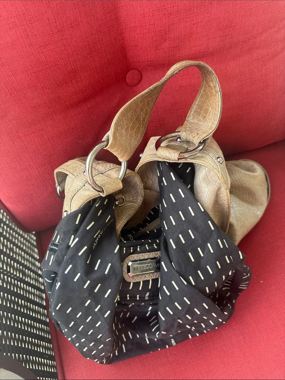 Rebecca Minkoff Taupe Snake-Embossed Hobo Bag
